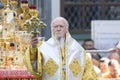 Ecumenical Patriarch Bartholomew during a religious service close to the St. Sophia Cathedral in Kyiv, Ukraine