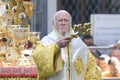 Ecumenical Patriarch Bartholomew during a religious service close to the St. Sophia Cathedral in Kyiv, Ukraine