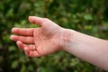 Dermatitis or eczema on human hand, close up of skin condition characterized by redness and a rash