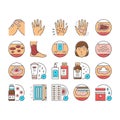 Eczema Disease Treat Collection Icons Set Vector .