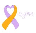 Eczema National Awareness Month October handwritten lettering and purple and orange support ribbon. Web banner vector