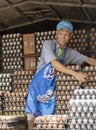 ED-Bankgok, Thailand - 2019-30-13 - Egg Vendor Unloads Cartons From Back of Truck