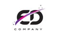 ED E D Black Letter Logo Design with Purple Magenta Swoosh