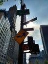Ed Koch Queensboro Bridge Keep Left, Horse-Drawn Carriage Crossing Sign, Midtown, Manhattan, NYC, NY, USA