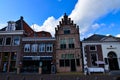 Edam,Netherlands,August 2019. The architecture of Edam`s houses is a characteristic example of the Netherlands. Red brick facade
