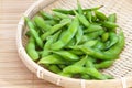 Edamame nibbles, boiled green soy beans Royalty Free Stock Photo