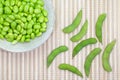 Edamame nibbles, boiled green soy beans, japanese food Royalty Free Stock Photo