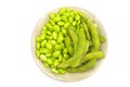 Edamame nibbles, boiled green soy beans, japanese food