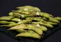 Edamame soya beans close-up macro texture immature soybeans