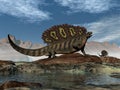 Edaphosaurus prehistoric animal walking on a rock - 3D render Royalty Free Stock Photo