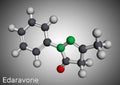 Edaravone molecule. It is used for treatment of amyotrophic lateral sclerosis ALS. Molecular model. 3D rendering Royalty Free Stock Photo
