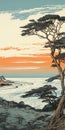 Eddie Cline Forest At Sunset Print - Neo-traditional Japanese Style