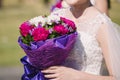 Edding bouquet in bride`s hands Royalty Free Stock Photo