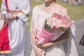 Edding bouquet in bride`s hands Royalty Free Stock Photo