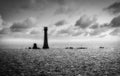 Eddystone Rocks And Boat  B/W Fine Art Royalty Free Stock Photo