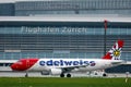 Edelweiss Air planes taxiing in Zurich Airport, ZRH Royalty Free Stock Photo