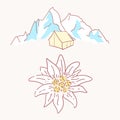 Edelweiss tent hiking mountains flower symbol alpinism alps germany logo Royalty Free Stock Photo