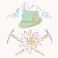 Edelweiss tyrolean hat alpenstock flower symbol alpinism alps germany logo Royalty Free Stock Photo