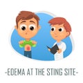 Edema at the sting site medical concept. Vector illustration.