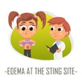 Edema at the sting site medical concept. Vector illustration.