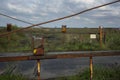 Railway crossing for the transport of peat . Royalty Free Stock Photo