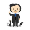 Edgar Allan Poe cartoon character. Vector Illustration. Kids History Collection Royalty Free Stock Photo