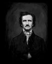 Edgar Allan Poe, drawing on isolated black background for print and web.Black and white composition for the interior. Painting Royalty Free Stock Photo