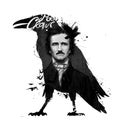 Edgar Allan Poe, drawing on isolated white background for print and web.Black and white composition and calligraphy for the