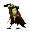 Edgar Allan Poe, drawing on isolated white background for print and web. Illustration, calligraphy for the interior. Painting