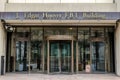 Edgar Hoover FBI Building Facade in Washington DC, USA. Entrance with Rotating Circle Door