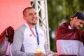 Edgars Krumins. Latvian 3x3 basketball team, Tokyo Olympics gold medalists arrives at Riga International Airport Royalty Free Stock Photo