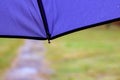 The edge of a blue umbrella with rain drops Royalty Free Stock Photo