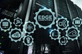 EDGE COMPUTING on modern server room background. Information technology and business concept for resource intensive