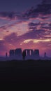 Edge computing at sunrise wizards and Triads in augmented reality silhouettes Stonehenge