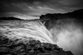 Edge of Dettifoss waterfall - Black and white image