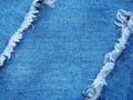 Edge frame of blue denim ripped over jeans texture background Royalty Free Stock Photo