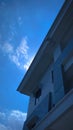 the edge of a multi-storey building with a clear sky in the background Royalty Free Stock Photo