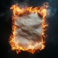edge of piece of paper burning on fire, isolated on black background Royalty Free Stock Photo