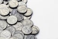 Edge Of A Pile Of Circulated Modern USA Jefferson Nickels Royalty Free Stock Photo