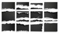 Grid of torn black paper rectangles with white torn edges and shadows on a white background Keywords: torn paper Royalty Free Stock Photo