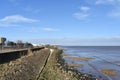 Looking down a shoreline with walk area on the left