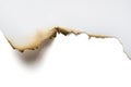 Edges white paper burns with shadow on white backgrounds and text copy space. Royalty Free Stock Photo