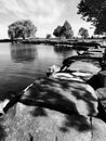 Huge rocks on the shores of Lake Erie next to Cleveland`s Favorite Tree - OHIO - USA Royalty Free Stock Photo