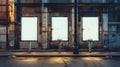 Edgy blank mockup of graffitistyle light post banners on a gritty urban block. Royalty Free Stock Photo