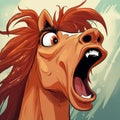 Edgy Caricature: Aggressive Digital Illustration Of An Orange Horse