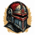 Edgy Caricature Knight Helmet Symbol In Red Armor