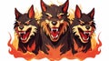 Edgy Caricatures: Three Wolves On Fire With Vibrant Color Gradients Royalty Free Stock Photo