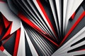 Edgy and futuristic optical illusion wallpaper with sharp and angular stripes and curves in shades of gray and red