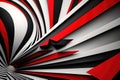 Edgy and futuristic optical illusion wallpaper with sharp and angular stripes and curves in shades of gray and red