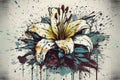 An edgy Lily flower t-shirt design with a lily as part of a grunge-inspired pattern
